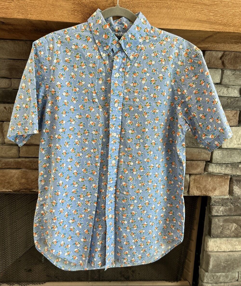Men’s RALPH LAUREN Blue Floral AOP Classic Fit Short Sleeve Button Shirt M *C8